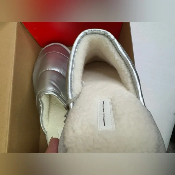 Anthropologie Maeve | SZ Large (10/11| Puffy Platform Slipper Shoes Silver - Picture 7 of 9